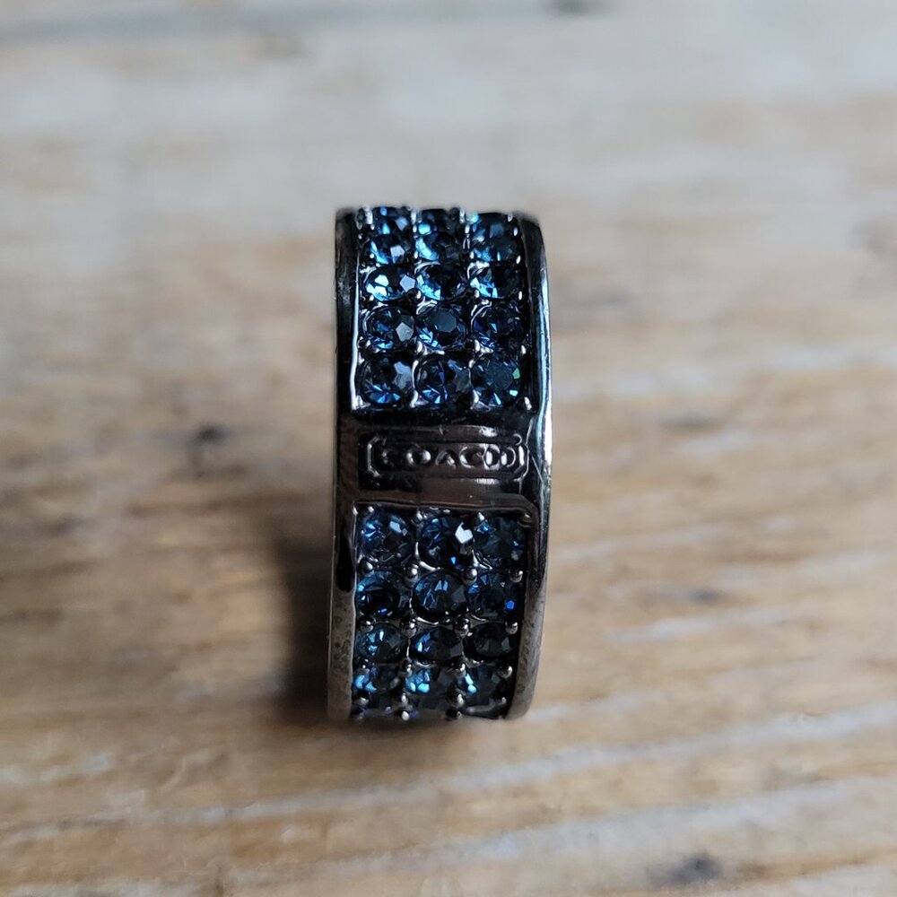 Coach Vintage Pave Black Blue Swarovski Mini Crystals Band Ring 7